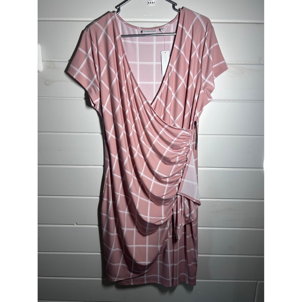 New York & Company Women's Faux Wrap Dress XL Pink NWT Asymmetrical Hem Look